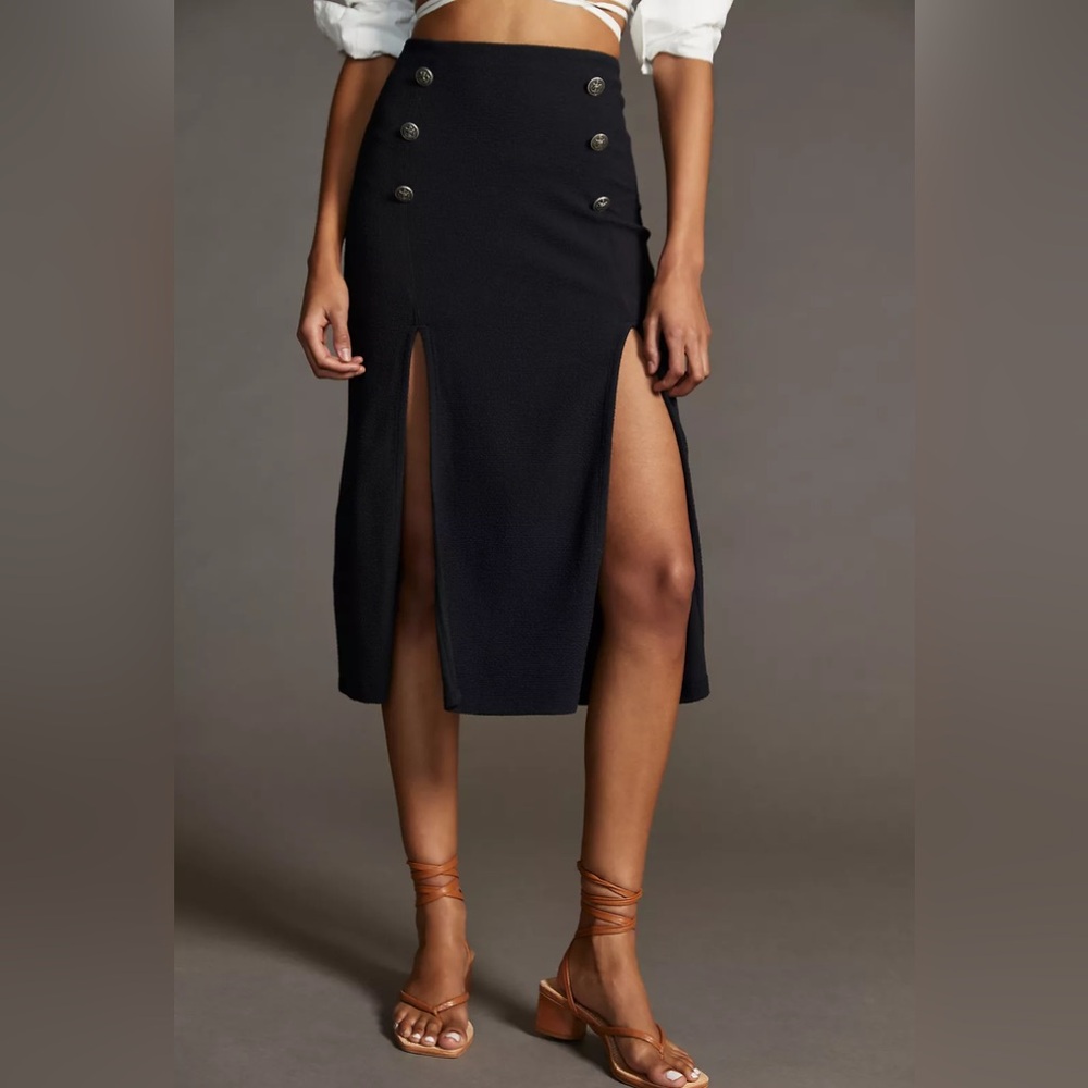 Anthropologie Maeve Dual Split Button Midi Skirt